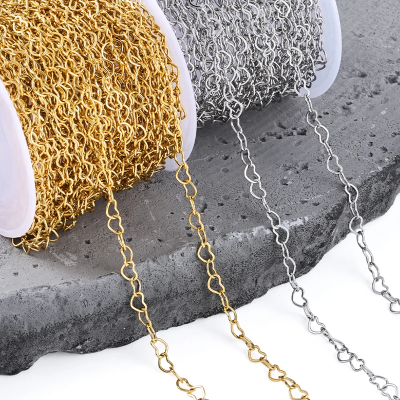 

Золотой и стальной цвет, цепочки в форме сердца из нержавеющей стали, браслет «сделай сам», ожерелье для женщин, браслет, аксессуары для изготовления ювелирных изделий, материалы для рукоделия