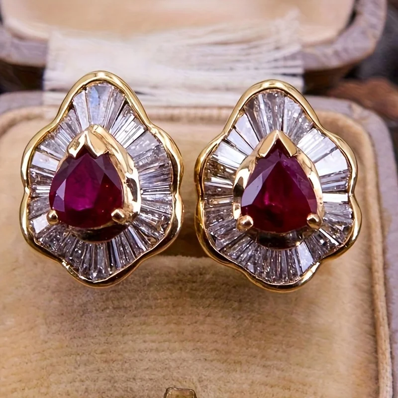 1 Paar luxuriöse Damen-Ohrringe, lila Zirkonia, Hochzeitstag-Ohrringe, Geschenke, elegante Accessoires für Damen, Schmuck