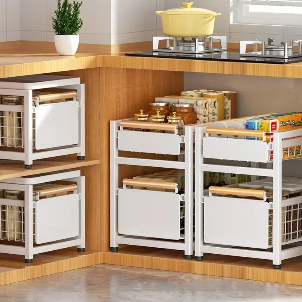 Sink Storage Rack With Pull-out Basket Bathroom Cabinet Strong Load-bearing Capacity Can Be Pulled Shelf Toilet Storage Racks