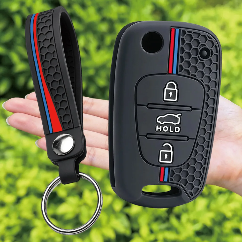 For Hyundai i30 i40 Santa Fe ix35 Tucson For Kia Ceed ProCeed Sorento silicone car key fob cover with finger loop and key ring