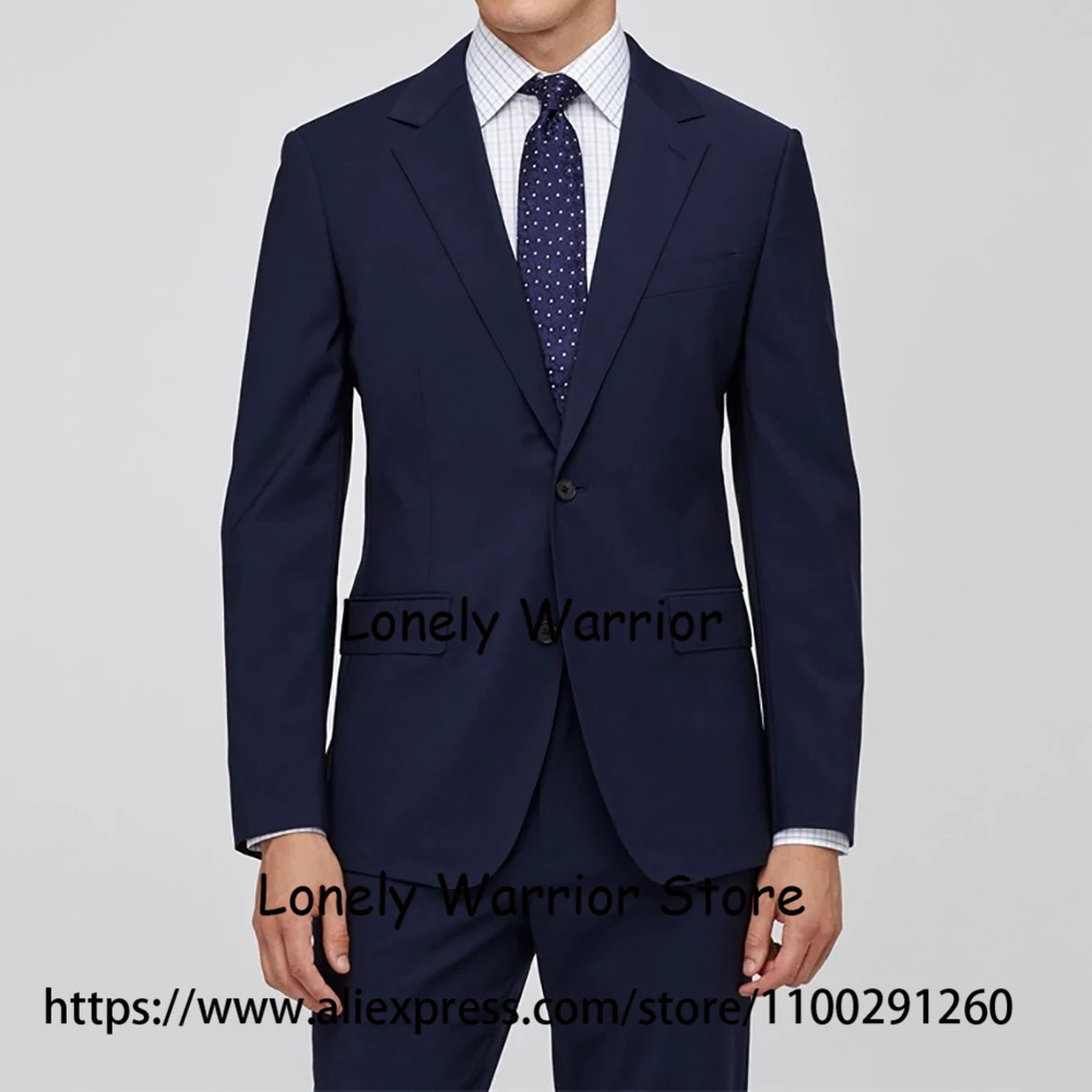 

Handsome Navy Blue Suits Men Slim Fit Formal Business Blazer Wedding Groom Tuxedo Groomsman Costume Homme 2 Pieces Jacket Pants