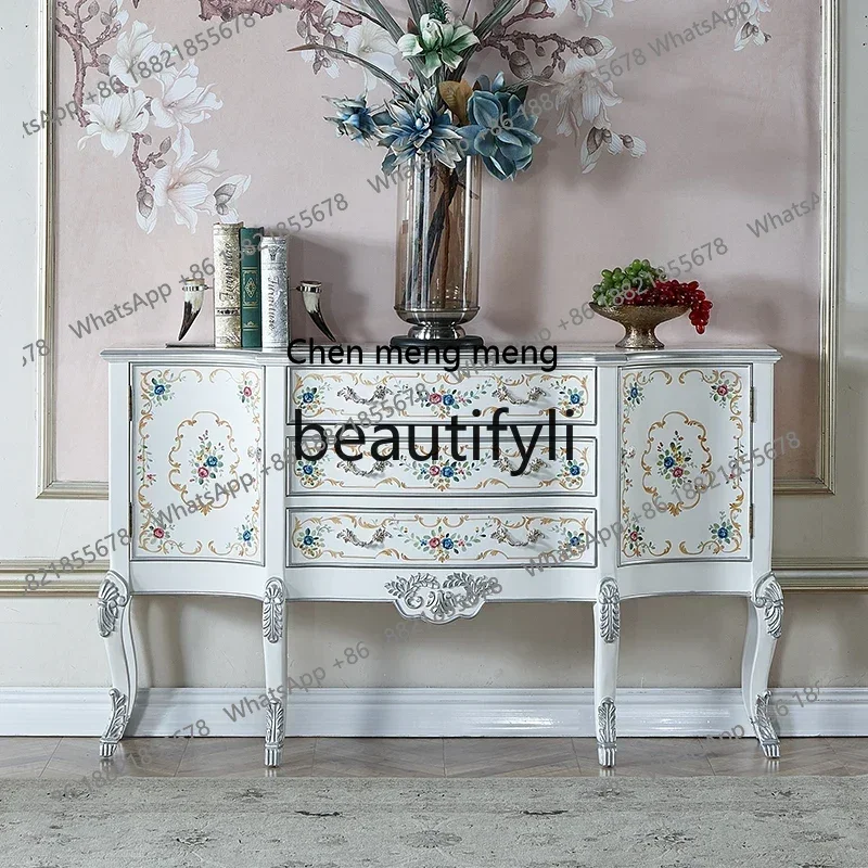 

D178 European-style painted entrance dining side cabinet living room solid wood storage decorative cabinet light luxury furnitu