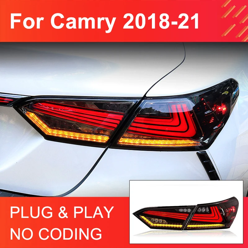 1 Pair LED Tail Light Assembly for Toyota Camry 2018-2021 Taillight Plug and Play LED Running Dynamic Turning Rear Tail lights