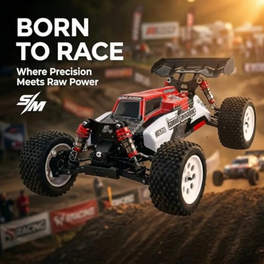 1/10 RC Cars for Adults: All-Terrain Off-Road RC Truck, ABS Plastic Body, Black/Red, 4WD High Speed with Gyro System, 70+ km/h