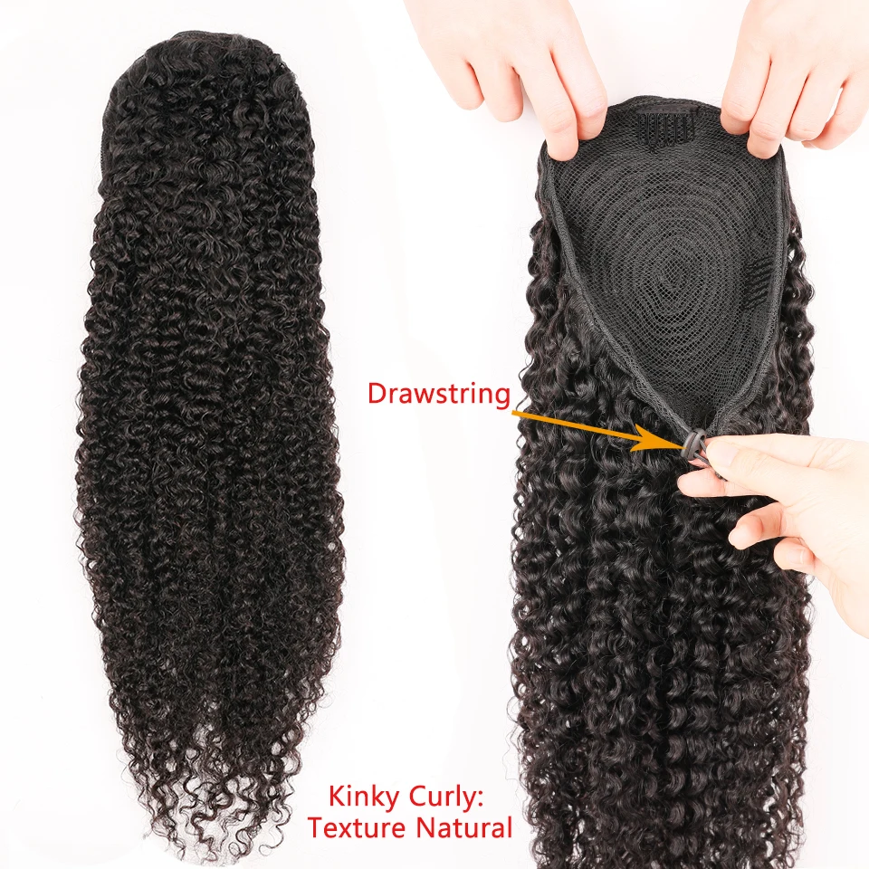 100-150g Kinky Curly Hair Extensions Drawstring Ponytail Human Hair Brazilian Real Puff Clip in Pony Tail Hair Extension