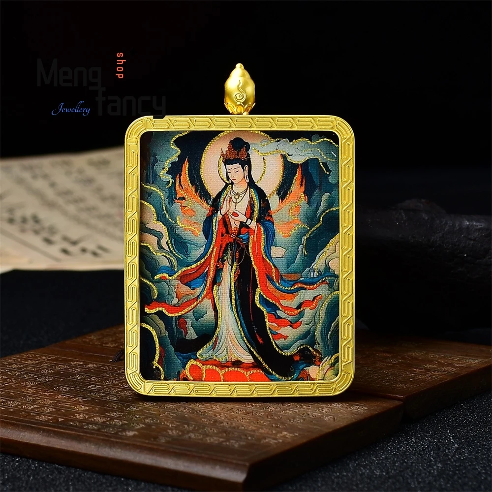 

Handmade Tibetan Thangka Nine-tailed Fox Eight Guardians Pendant Buddhist Amulet for Luck Protection Spiritual Fashion Jewelry