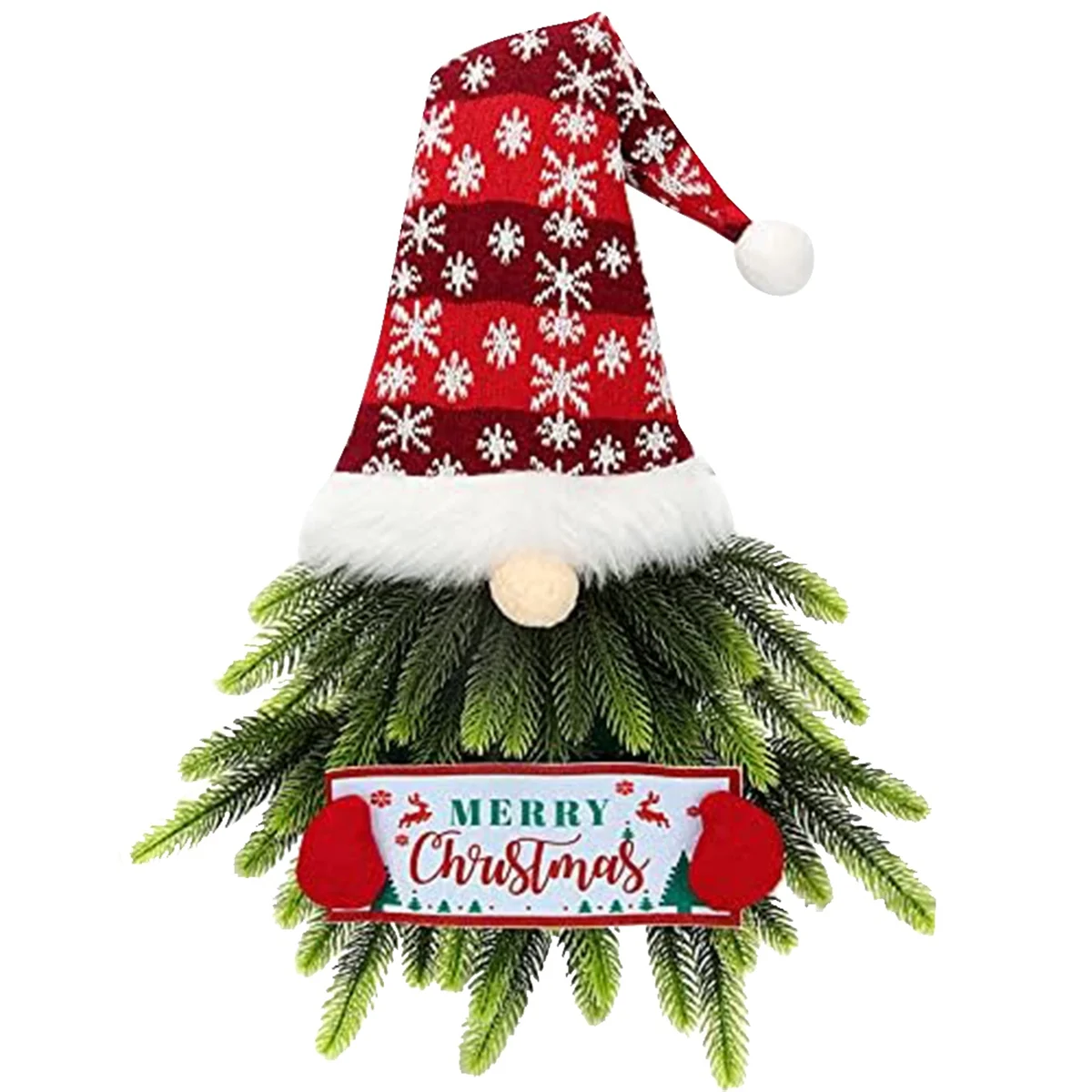 Christmas Wreath for Front Door, Lighted Gnome Christmas , Artificial Santa Xmas Hanging Sign for Door