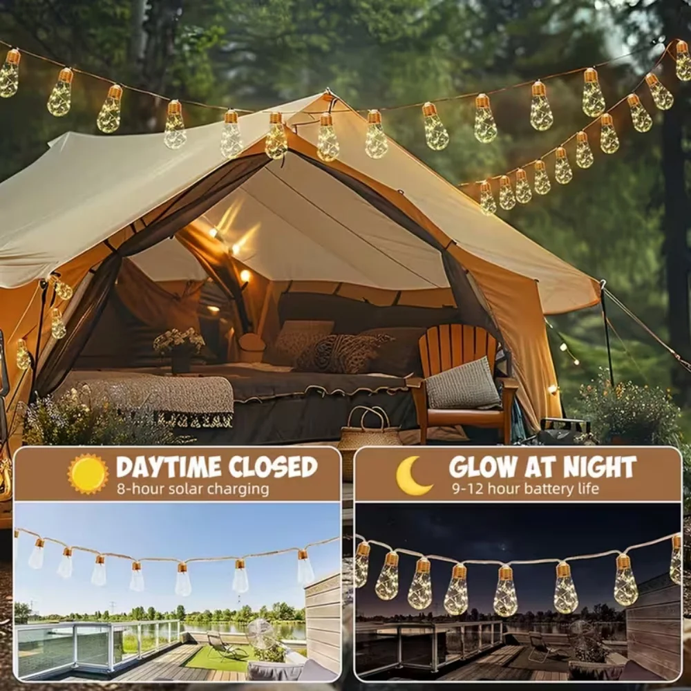 16/10 LED Solar Hemp Rope Fairy String Lights Waterproof Outdoor Decorative Lights With 8 Modes For Patio Garden Party Decor image 5