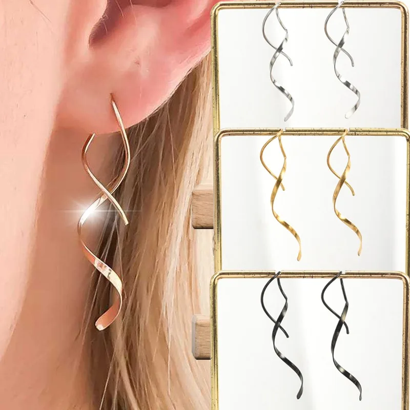 Simple Spiral Threader Earrings Irregular Helix Wave Curve Ear Line Cuff Fashion Dangling Earring Women Fashion Jewelry