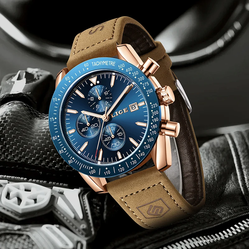 LIGE Orologio Casual da Uomo Moda Business Orologi da Uomo al Quarzo in Pelle Impermeabile Cronografo Luminoso Orologio Maschile Montre Homme