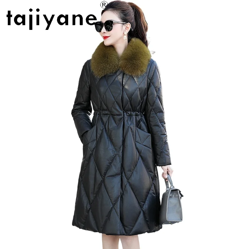TAJIYANE Sheepskin Duck Down Coat Woman Fox Fur Collar Real Leather Jackets Chic Slim Puffer Jacket Winter Women Clothes 2025 코트