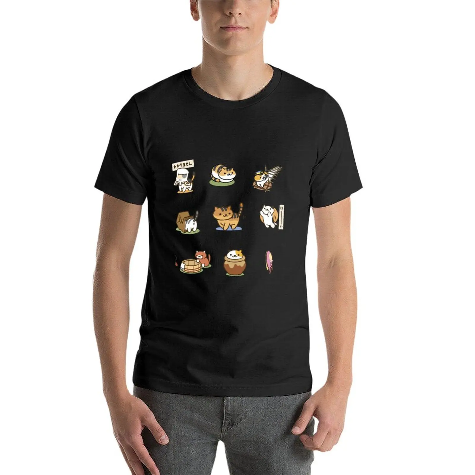 Neko Atsume - Deluxe T-Shirt Bea Cukai cepat kering pakaian pria