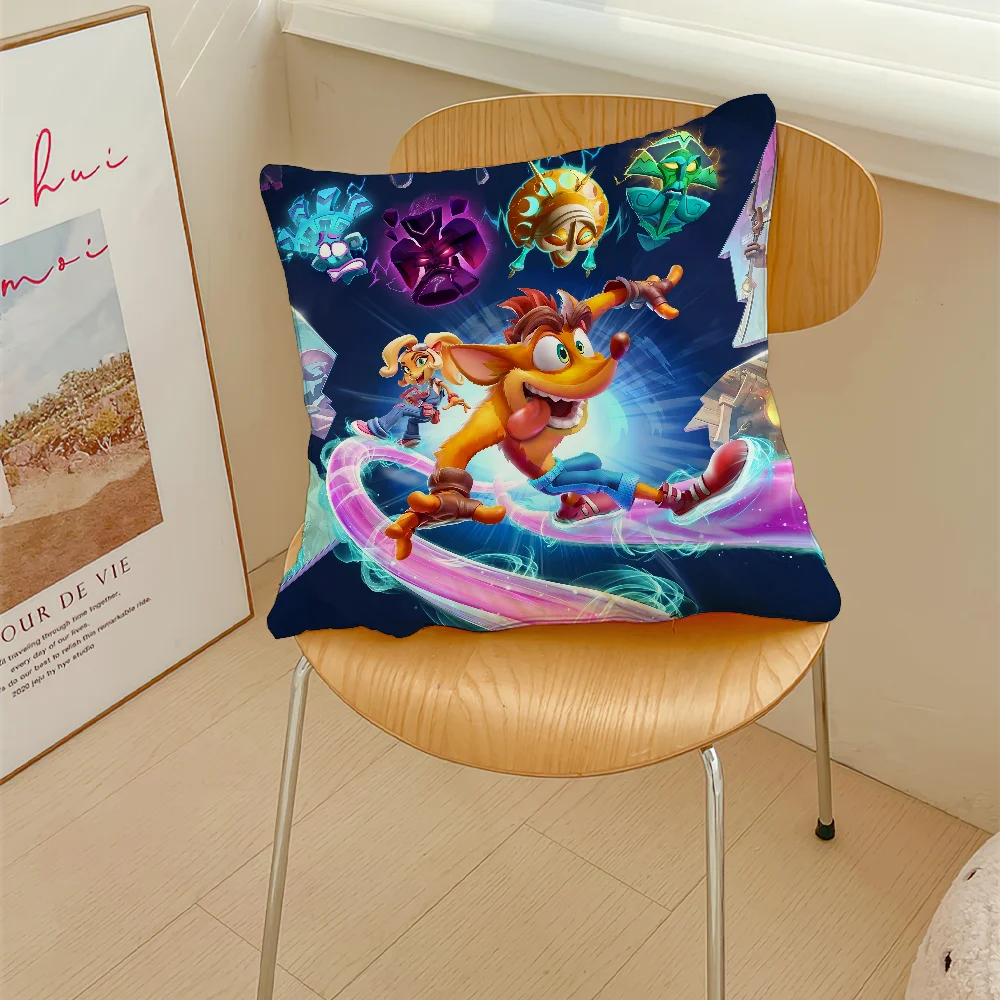 Game Cartoon Crashs B-Bandicoot Pillow Case Sofa Decorative Home Double-sided Printing Short Plush Cushion Cover