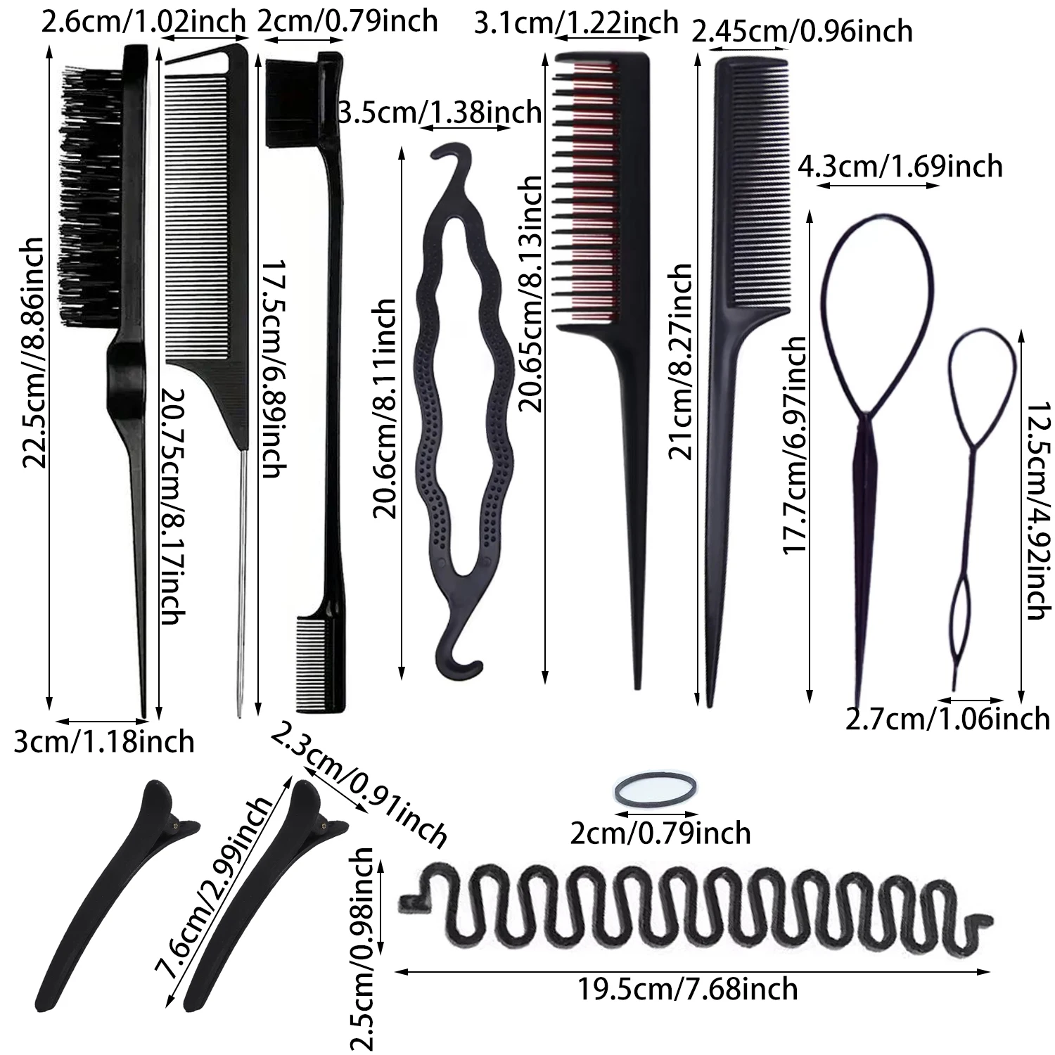 مجموعة أدوات تصفيف الشعر وتصفيف الشعر، 12 قطعة، حلقة أدوات النسيج الفرنسي، مشط ذيل الماوس، فرشاة مشط المسيل للدموع، خاصة للشعر المستعار الحقيقي