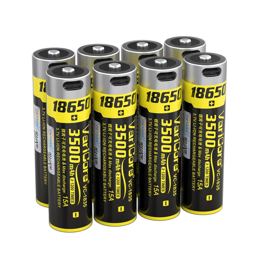 3.7 فولت 18650 3500 مللي أمبير USB Type-C بطارية ليثيوم أيون قابلة للشحن 15A التفريغ لبطاريات المصباح مع 1 قطعة كابل usb