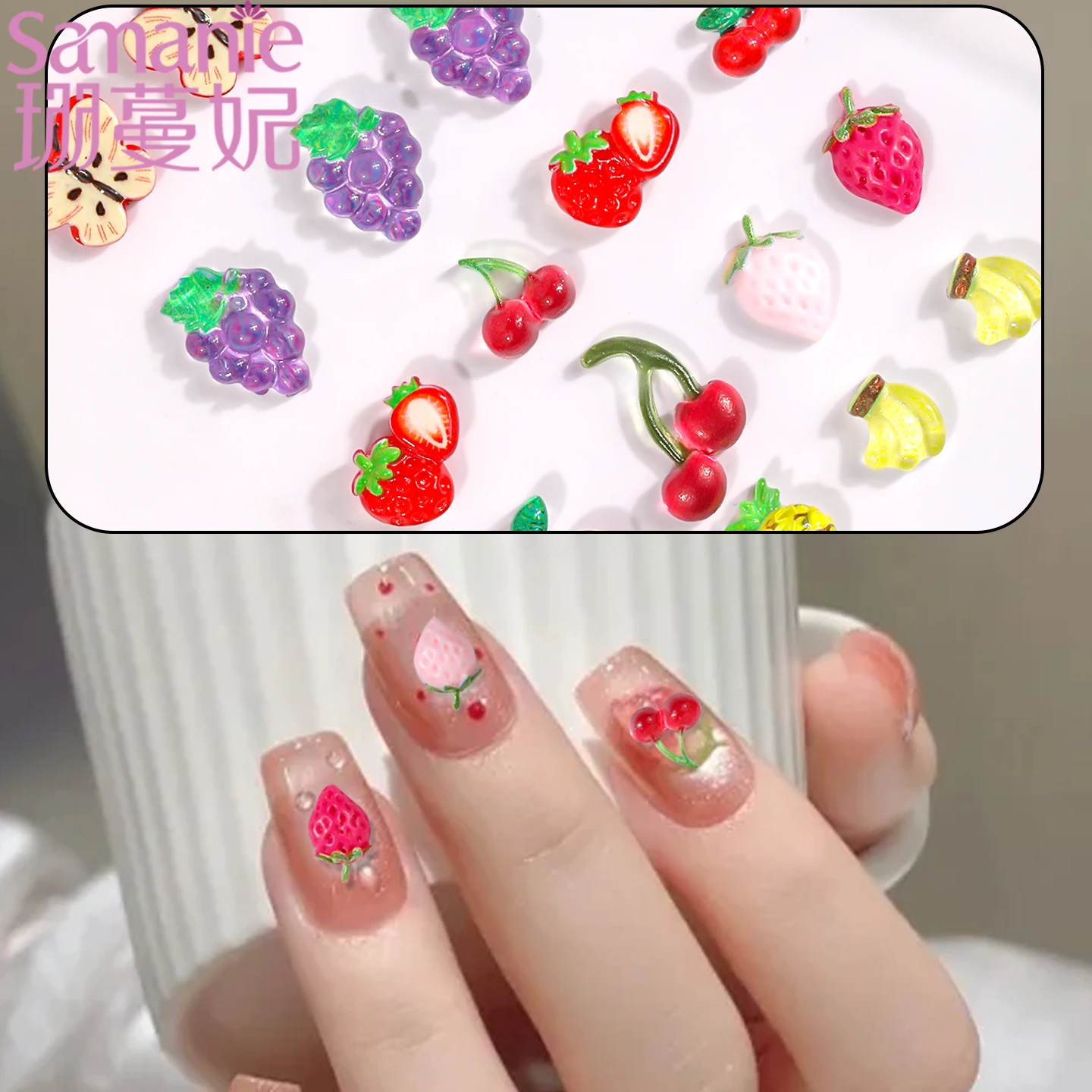 12 Grids Mixed Dopamine Resin Summer Fruit Nail Art Charms Cute 3D Cherry Strawberry Watermelon Manicure DIY Accessories Crafts