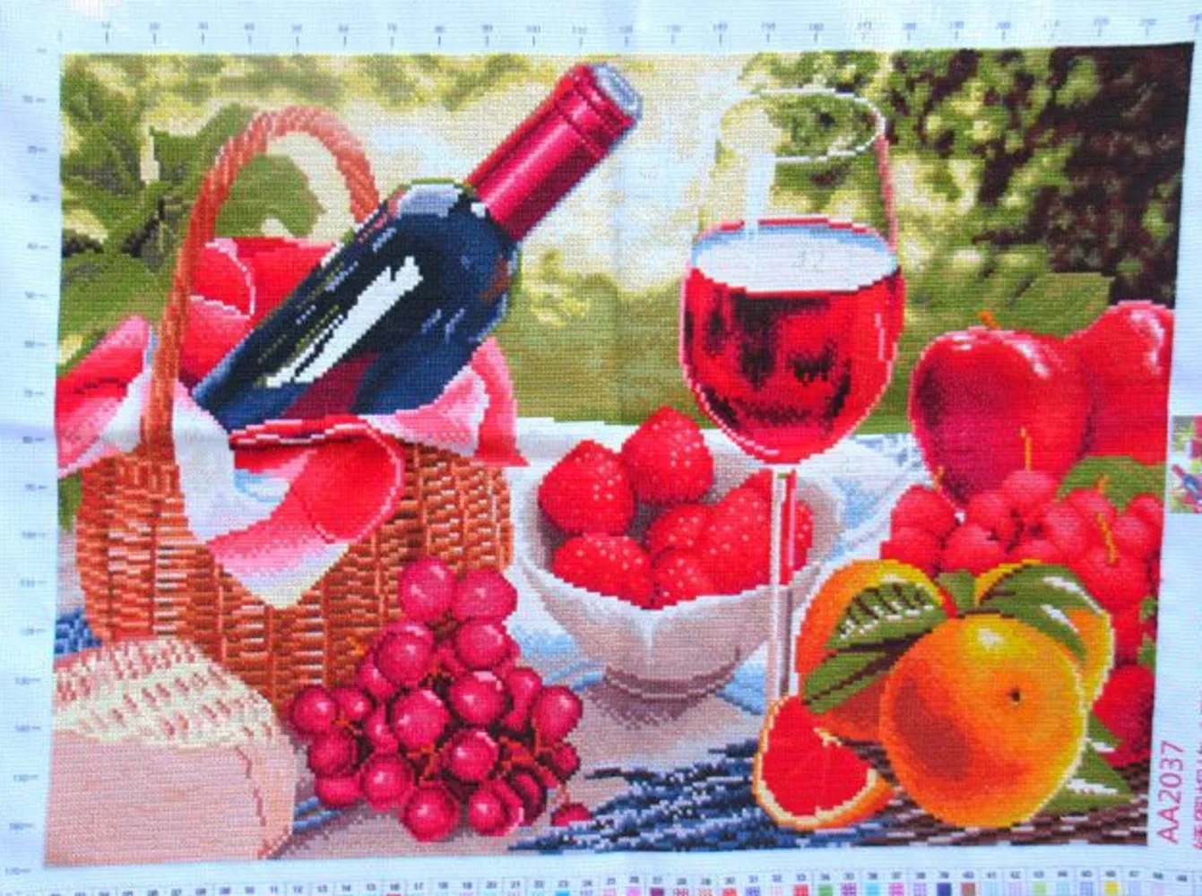 

Handmade cross stitch finished romantic red wine restaurant fruit new living room bedroom decoration painting