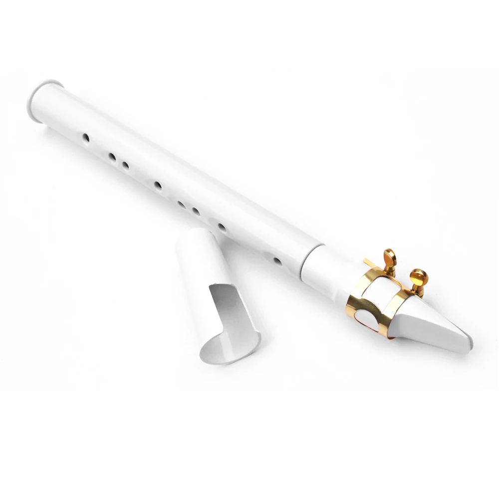 

White Mini Pocket Saxophone 33.5cm 100g Plastic Woodwind Instrument with Black Carrying Bag Fingering Charts Cleaning Cloth 1