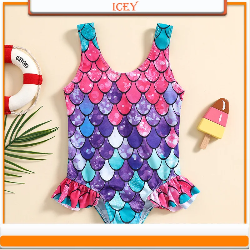 

Mermaid Scale Print Children's Swimsuit Swimsuit with Zipper Mermaid One-piece Baby Girl Swim Children One-Piece Suits