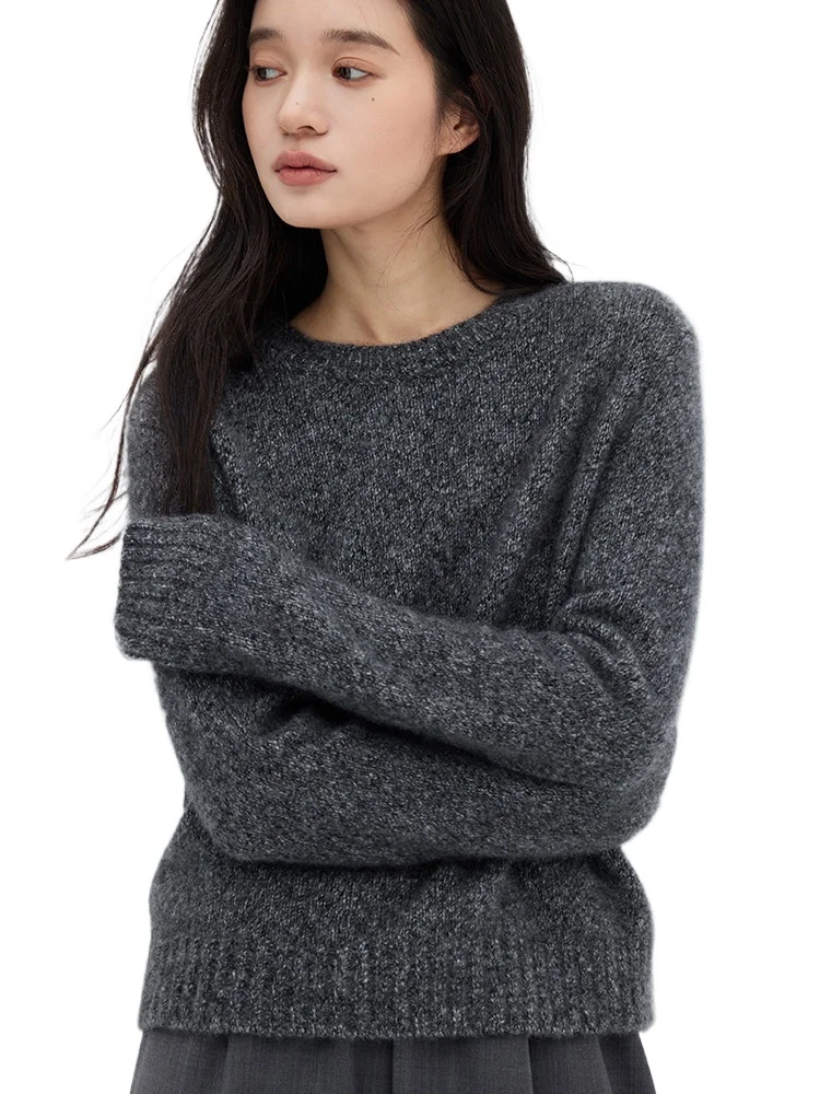 Human marshmallow~ 3 strands Herbalife amara silk cashmere mixed color ab yarn + simple crew neck knitted sweater for women