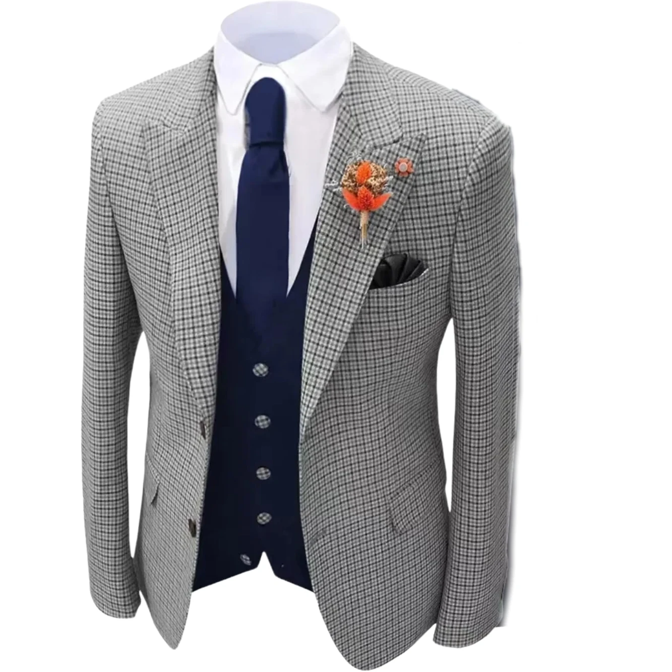 

Classic Plaid single blazer Mens Suit Slim Fit men's suit with peak lapel for wedding Notched Lapel Vintage for wedding
