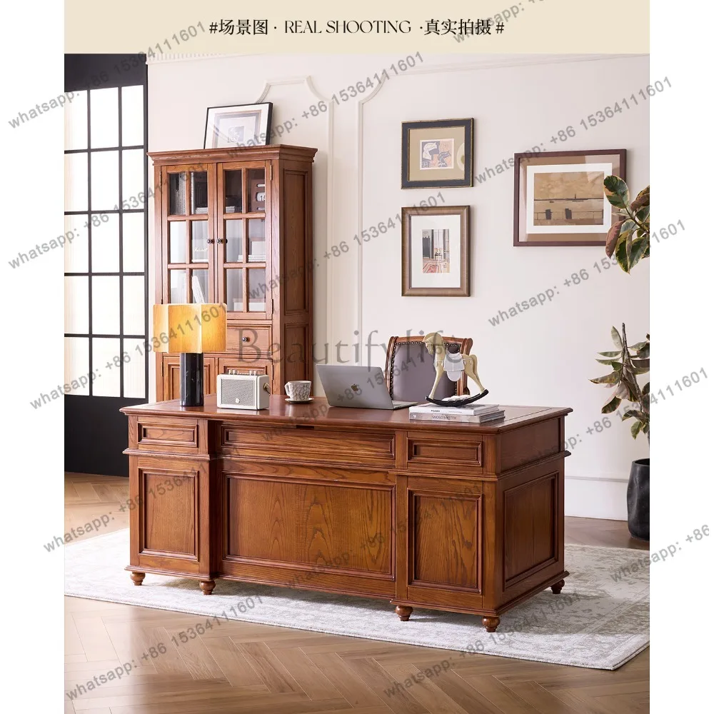FG American retro solid wood, locker solid wood double door bookshelf short bookcase