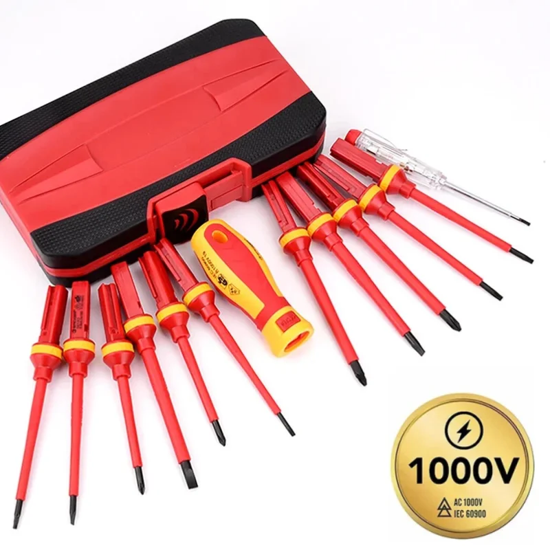 Electrician Repair Tools Kit Changeable 15 Pcs Insulated Screwdrivers Set Magnetic Slotted Bits Repair Tool Electrician Tool