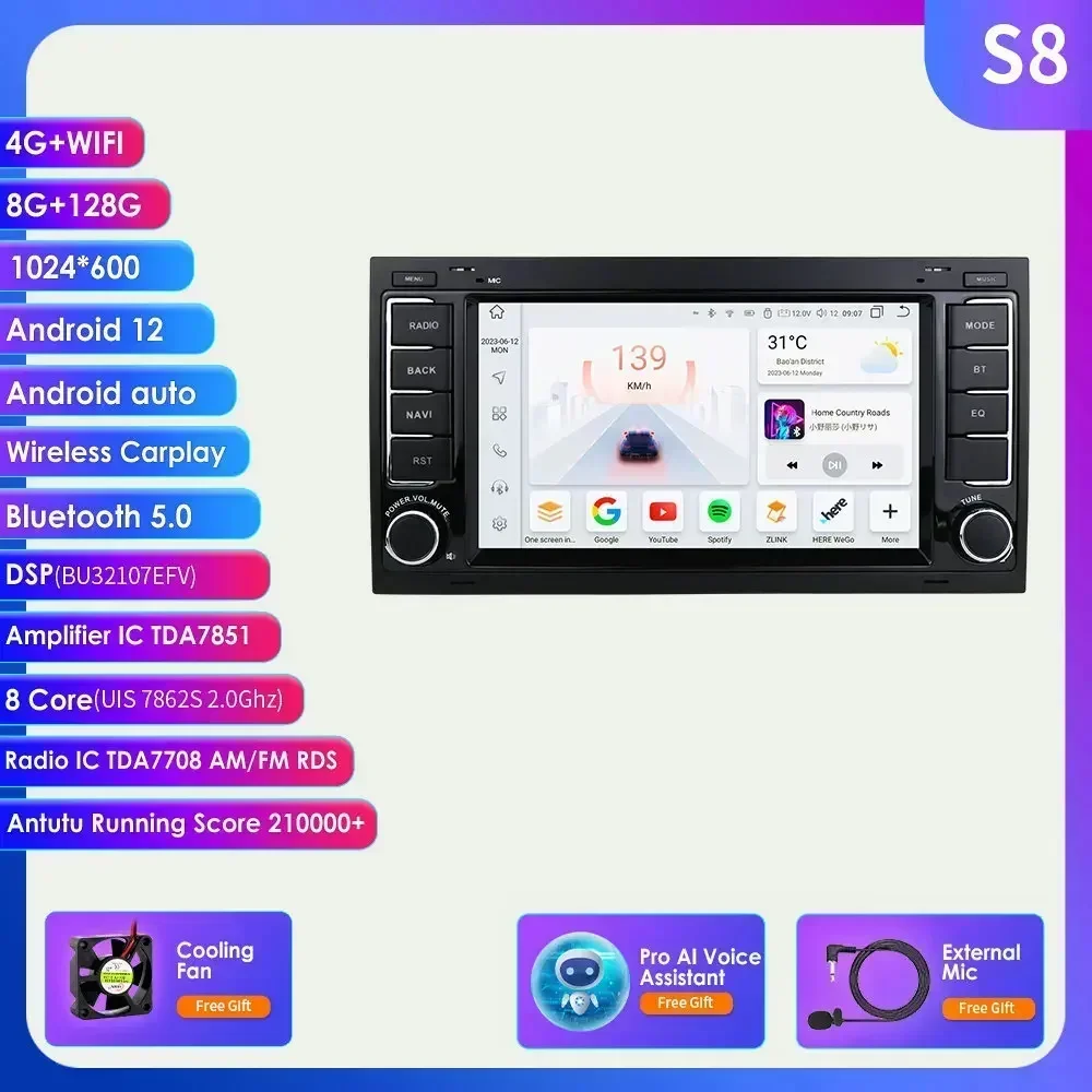 Hizpo 2Din 360 Camera Auto Intelligente Systemen Android 14 Autoradio voor VW Volkswagen Touareg Transporter T5 MMultimedia Carplay