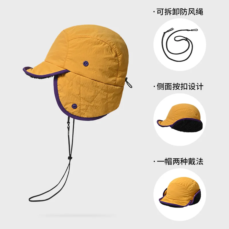 Customized Print Logo Soft Brimmed Baseball Cap for Men and Women Outdoor Plush Cycling Hiking Warmth Ear Protection Pilot Hats