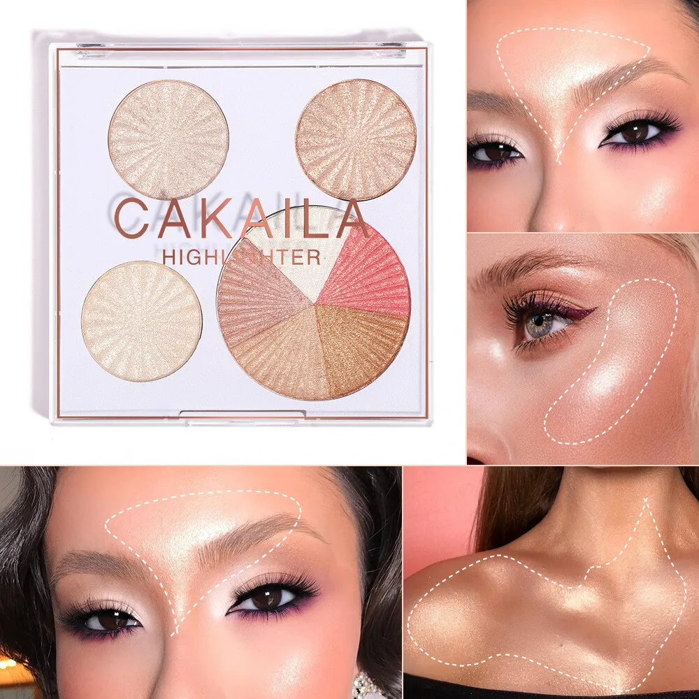 CAKAILA Diamond Highlighter Palette Baked Powder Natural Gloss Shimmer Highlight for Face Eye Body Makeup Cosmetics