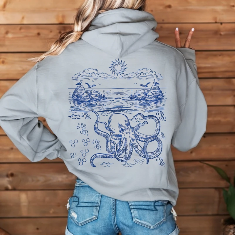 هوديي Save Our Seas OceanOctopus Sea Animals، هدية لمحبي المحيط، هدية لمحبي الطبيعة، علم الأحياء البحرية. سترة بغطاء للرأس مريحة للشاطئ #2