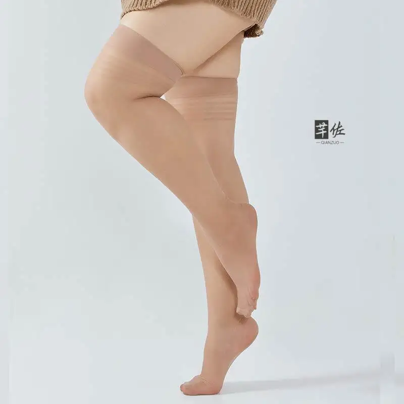 plus Size Long Tube Stockings Women's Summer Thin High Waist over Knee Anti Slip Flesh Color Big MM 200 Pounds Sun Protection