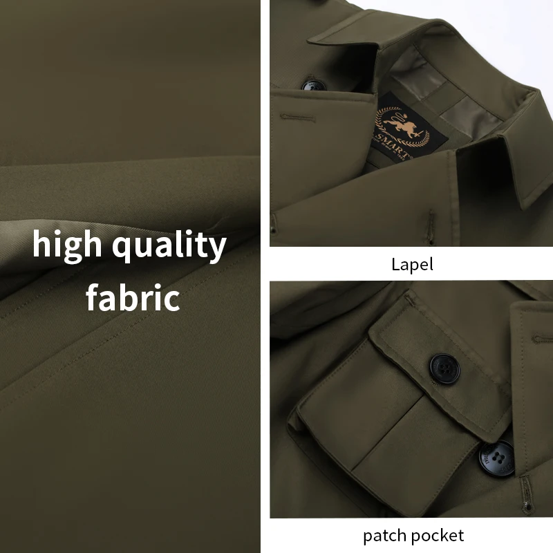 Long knee length men's trench coat  fashion multiple pockets double breasted split back British thick inner classhic windbreaker