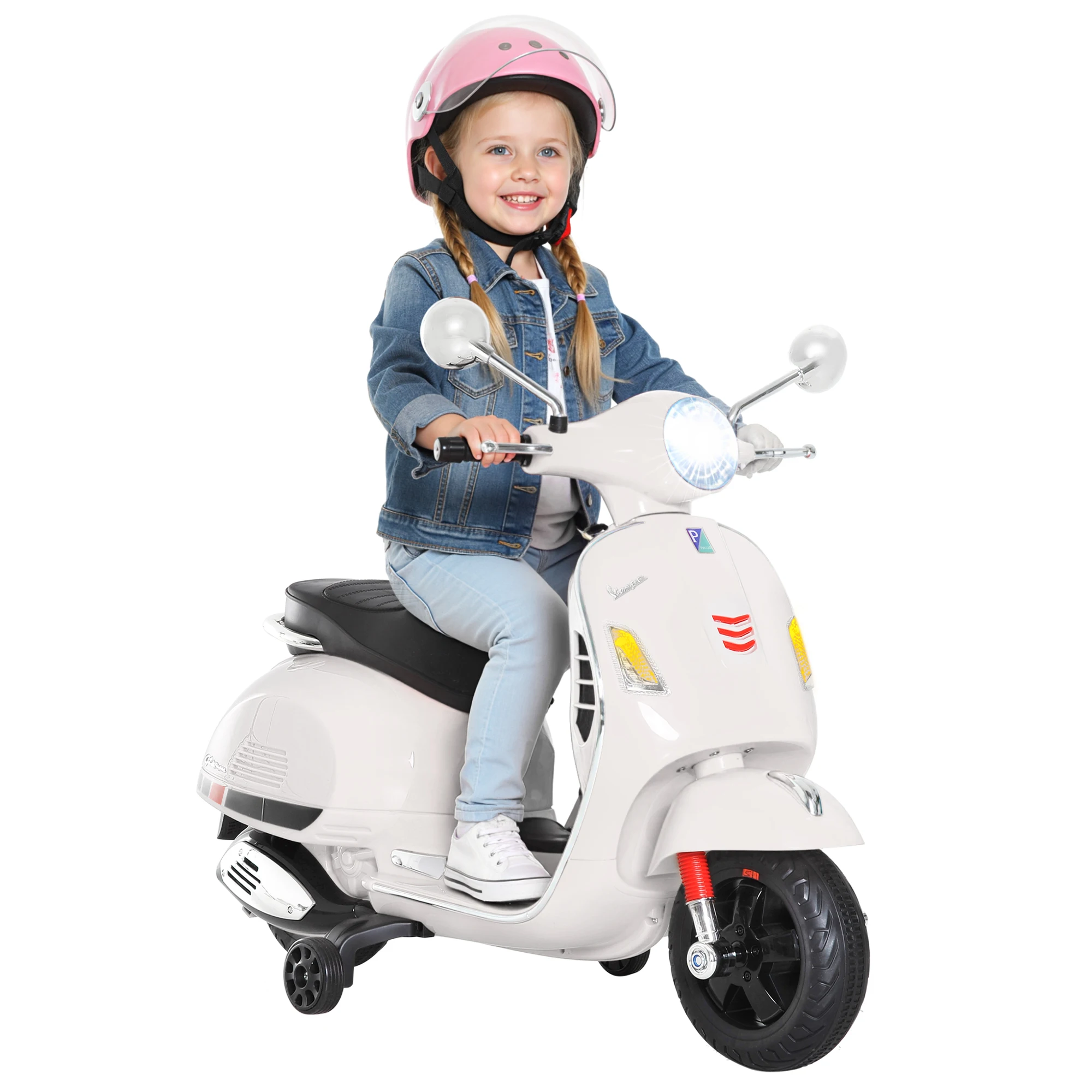 HOMCOM Moto Eléctrica Infantil Coche Triciclo Vespa Scooter Eléctrico a Batería con Luz MP3 USB Niños 3-6 Años