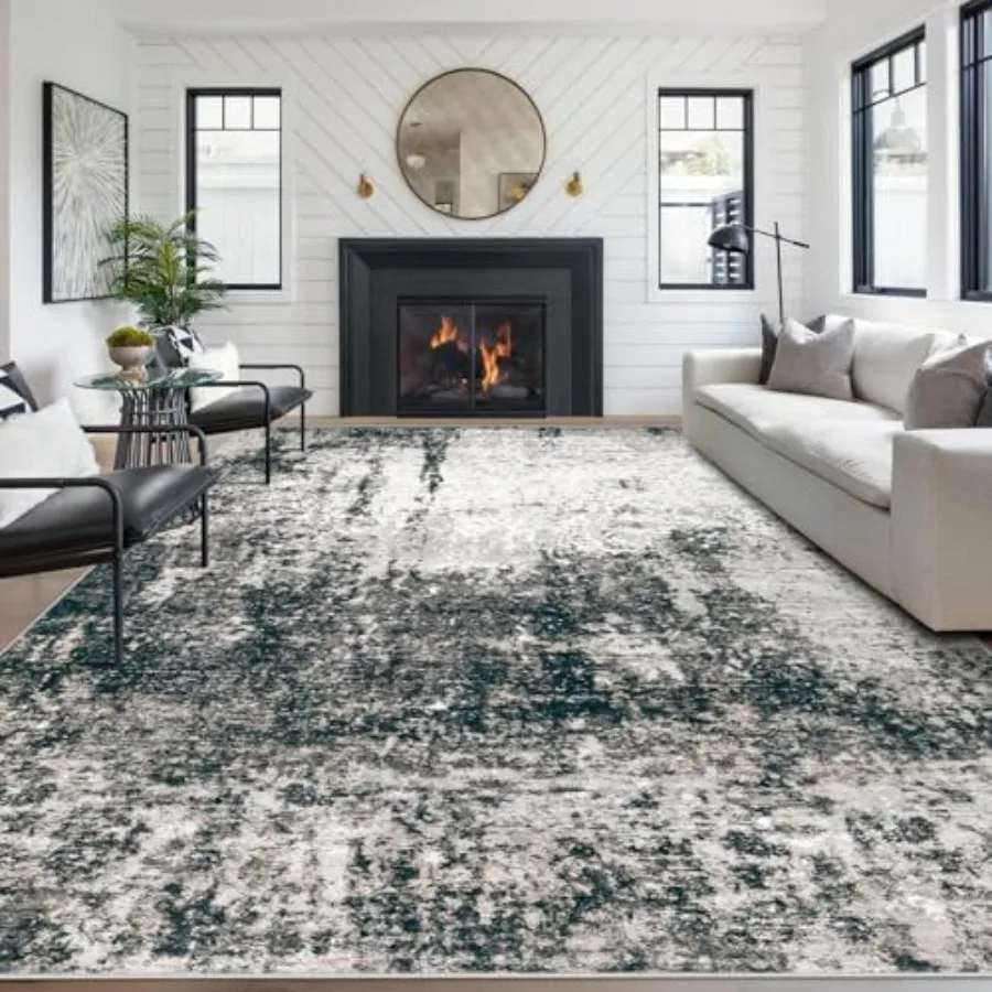 

9x12 Area Rugs Washable Rug Soft Modern Abstract Rugs for Living Room Large Low Pile Thin Rug Non Slip Indoor Neutral Carpet fo