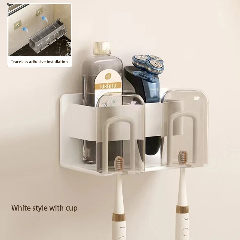 Toothbrush Holder Wall Mounted Toothpaste Dispenser Aluminium Electric Hair Brushes Storage Bathroom Accessories House Organizer