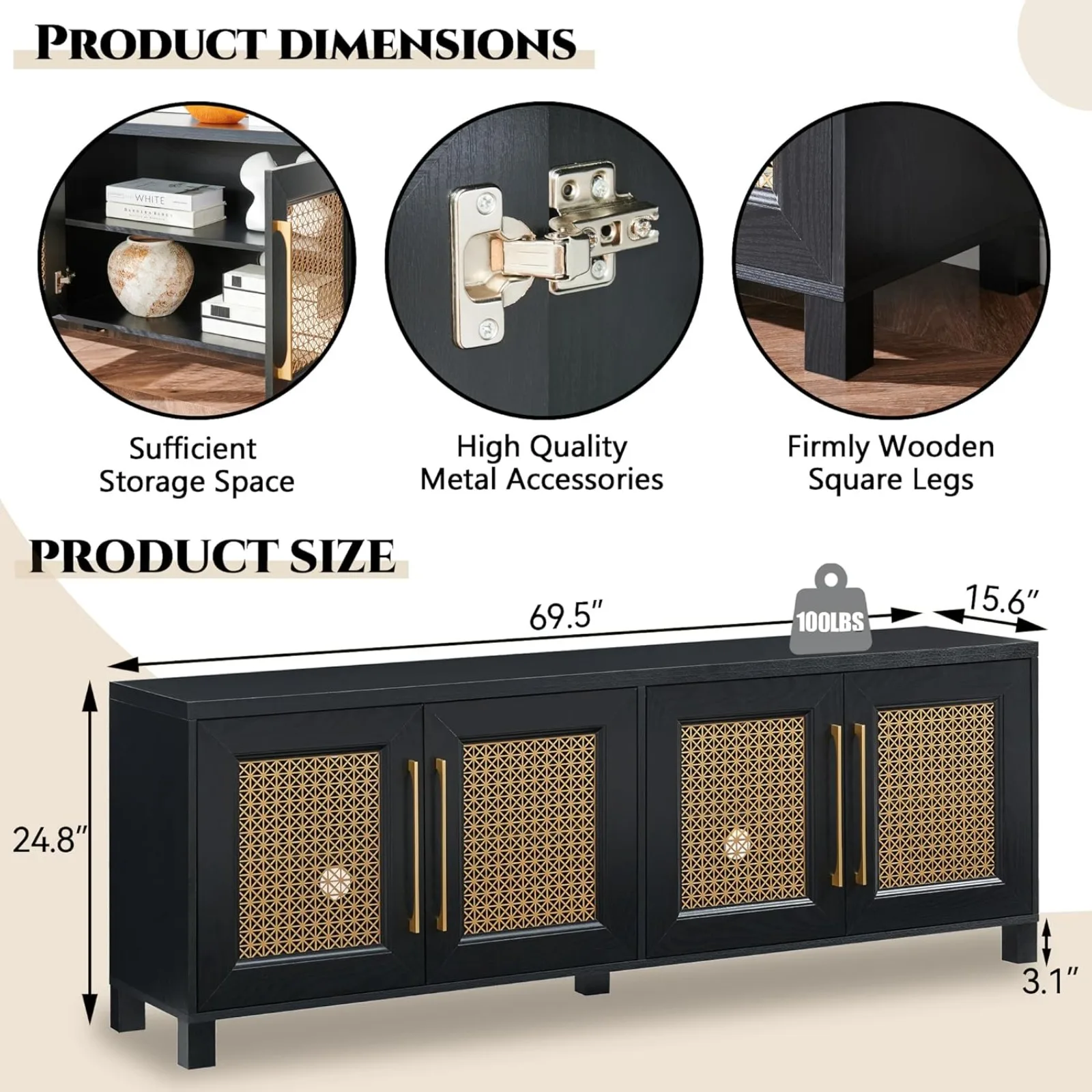 US  Mid Century Modern TV Stand for TVs up to 75