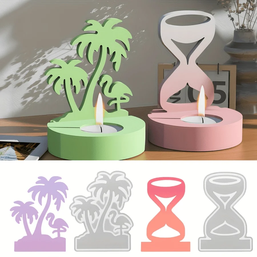 A 4pcs Set of Resin Silicone Molds, Featuring Coconut Tree, Bird and Hourglass Shapes, Can Be Used for Resin Production. It Is Suitable for Home Decoration Items, Exhibition Table Displays, DIY Handicrafts, and Is the Best Gift