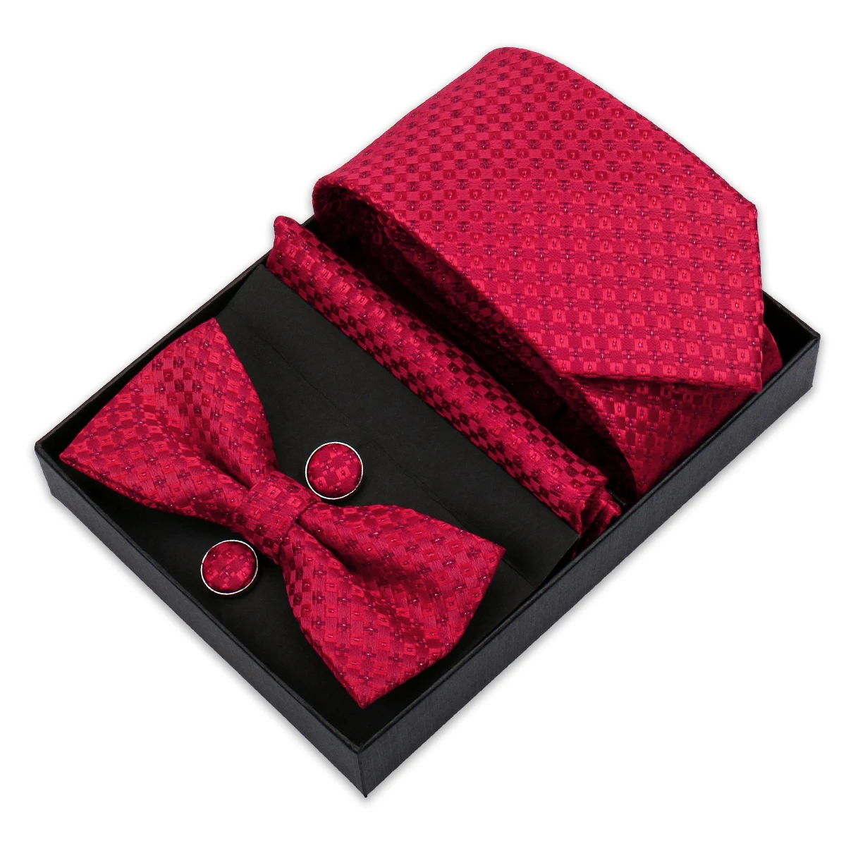 Mens Necktie In Gift Box Bowtie And Pocket Square Cufflinks Set For Men Wedding Business Formal Suit Custom Tie Gravata Gift Set