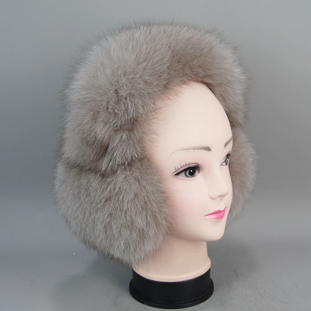 Mulheres 100% fofo luxuoso natural pele de raposa earmuffs pelúcia inverno quente grandes pompons pele de raposa orelha muffs meninas real pele de raposa earmuff