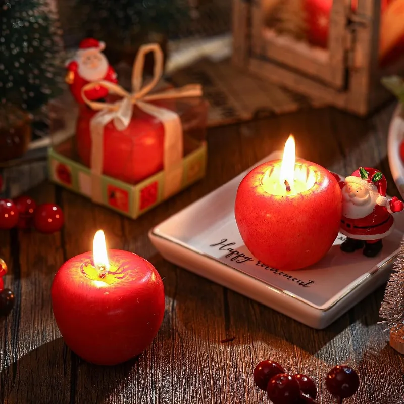 1-6pc Apple Scented Candles Long-Lasting Smokeless Fragrance Candle Set Christmas Eve Party New Year Gift Welcome Decoration