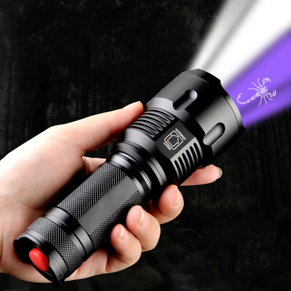 LED UV 395nm Ultra Flashlight Ultraviolet Torch With Zoom Function Mini Blacklight Violet Flashlights for Fluorescence Detection