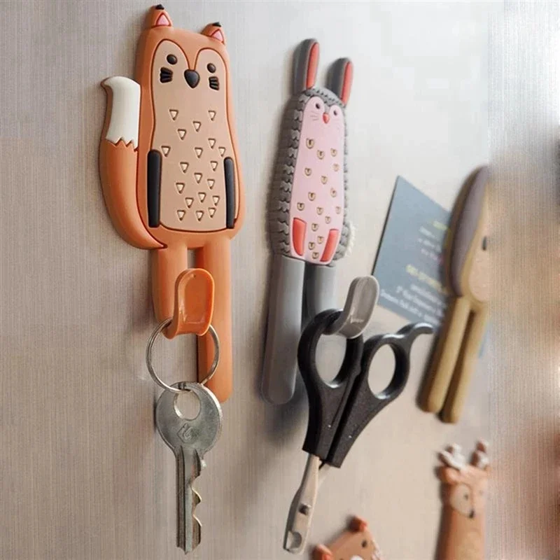 

Cartoon Animals Magnetic Hooks Removable Fridge Sticker Refrigerator Message Magnet Coat Hanger Key Holder Hanging Storage Hook