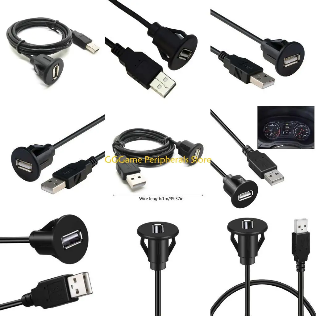 

U55B Flush Mount Extension Cable Car Dashboard Panel Mount Cable Waterproof Data Wire USB 2.0 Male to Female Charging Cord
