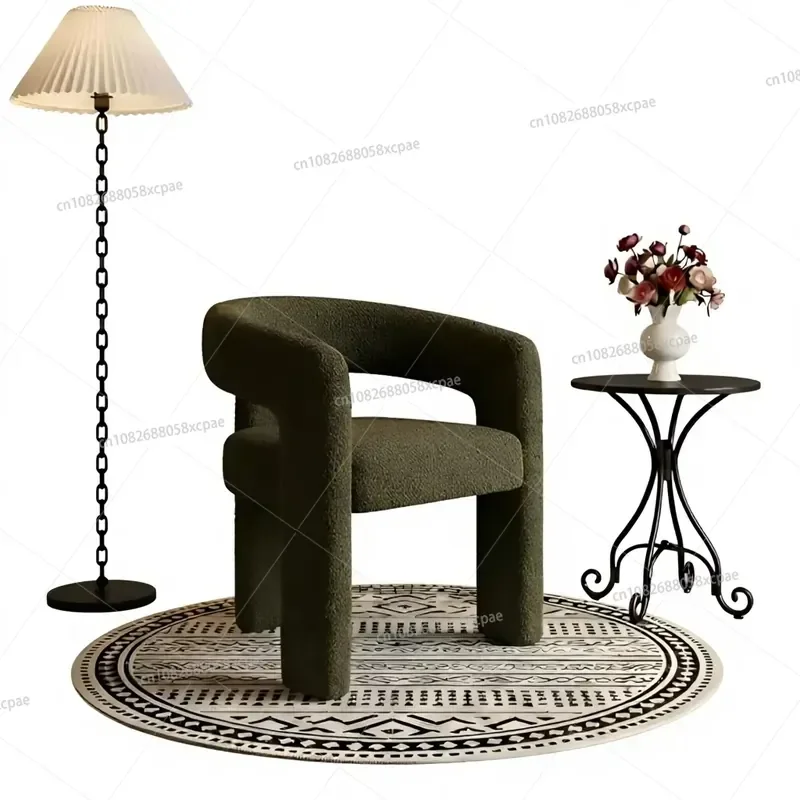 Modern Sherpa Style Faux Fur Upholstered Armchair Dining Room, Living Room, Reception Room, Green