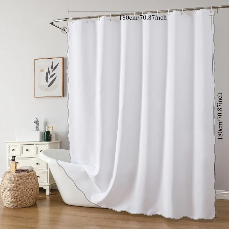 

Linen Slub Polyester Fabric Lace Trim Shower Curtain Waterproof Bathroom Partition Bath Curtain With Nice Texture