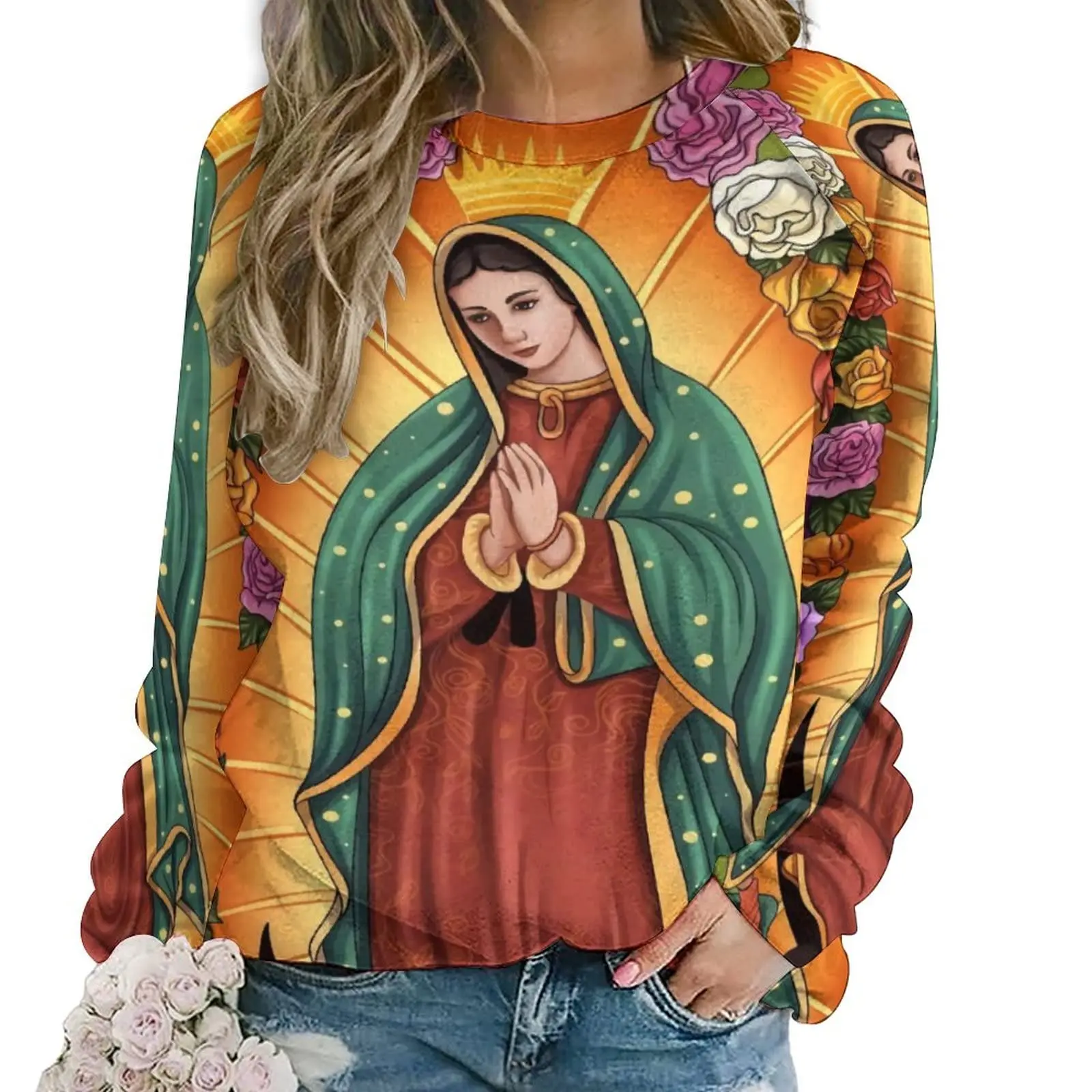 Virgin Mary Hoodies Our Lady of Guadalupe 3D Print Sweatshirts Women Y2k Hoodie Streetwear Oversized Pullovers Woman Clothing