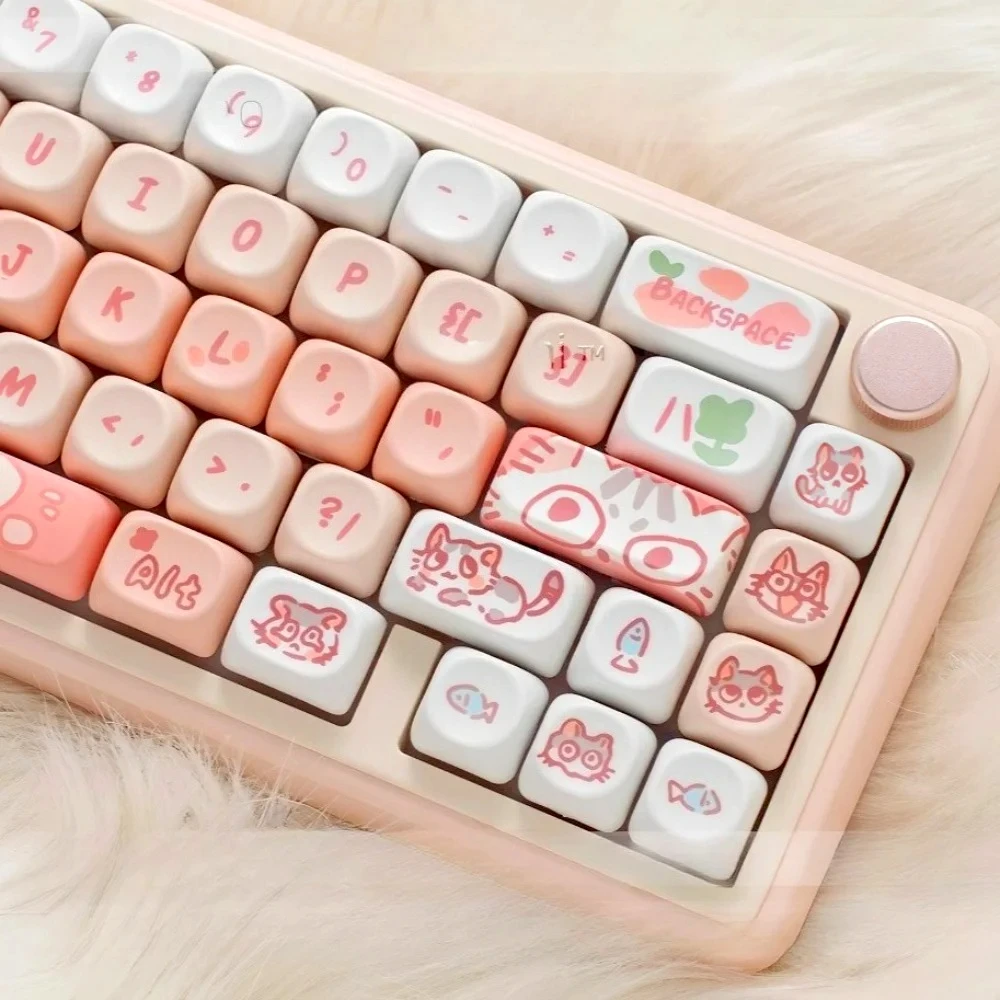 Pink Cat MOA Keycap Set PBT Cute Cartoon 132 Keys for 60/64/84/98/108 Mechanical Keyboard MX Switch