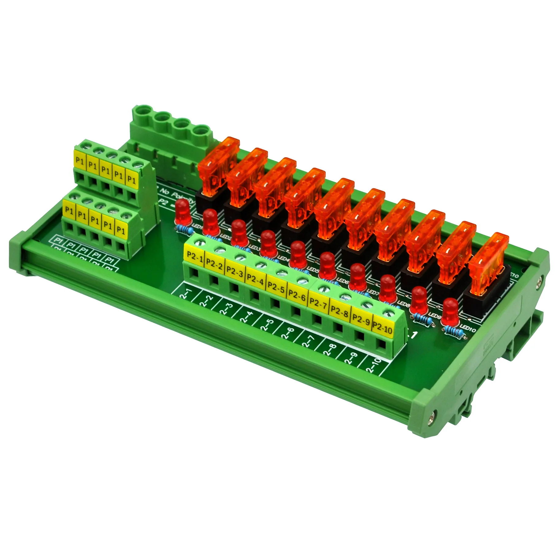 

DIN Rail Mount 10 Position Power Distribution Fuse Module Board, For AC/DC 5~32V.