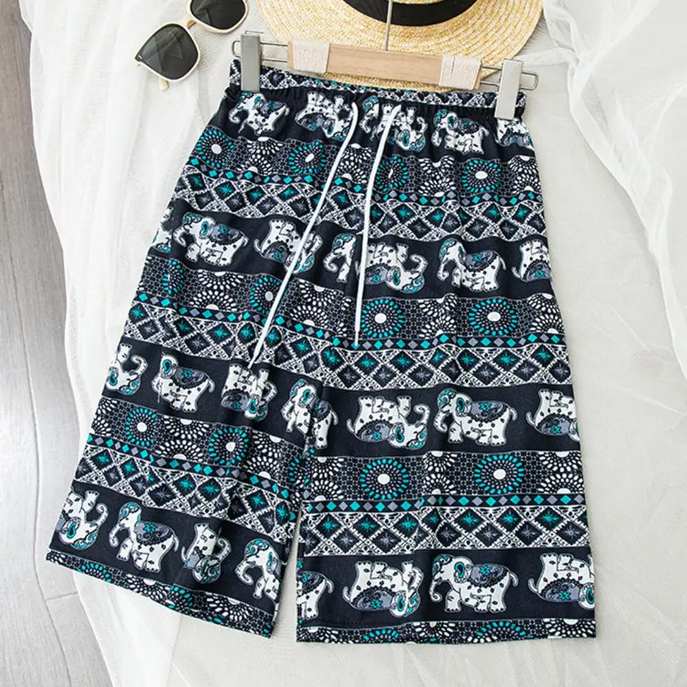 Women Summer Shorts Thiland Elephant Print Drawstring Elastic Waist Loose Soft Beach Travel Shorts Homewear Pajamas Shorts шорти